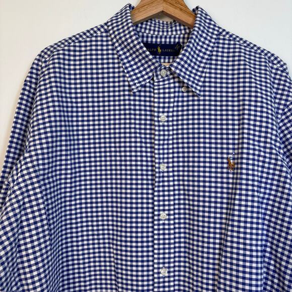 Ralph Lauren Gingham Oxford Mens Shirt Sz XXL Blue White Cotton Business Preppy - Picture 4 of 10